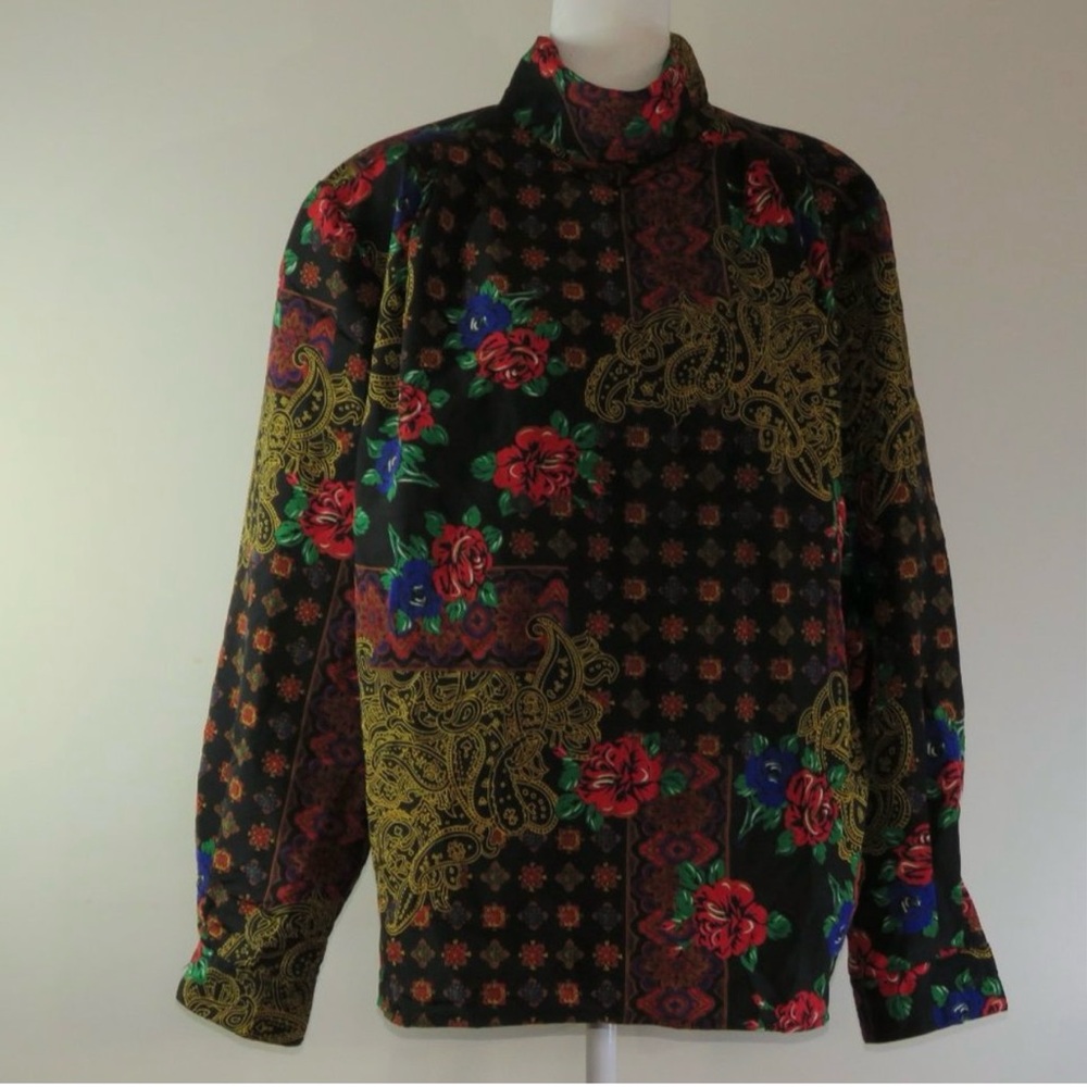 SK & Co Long Sleeve Pullover Turtleneck Button Back Paisley & Floral Top Size 12